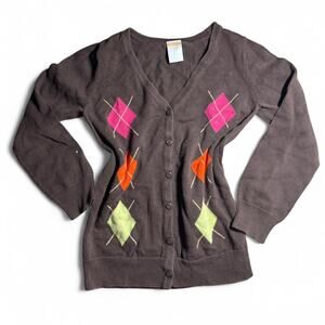 Brown and pink argyle cardigan